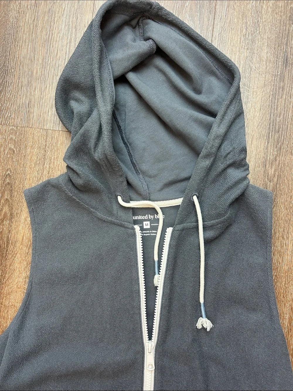 United By Blue Charcoal Sleeveless Hooded Romper with White Drawcord